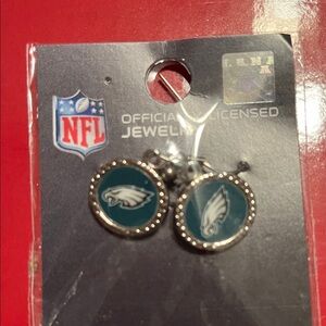NFL Eagles Silver and Midnight Green Dangling Earrings